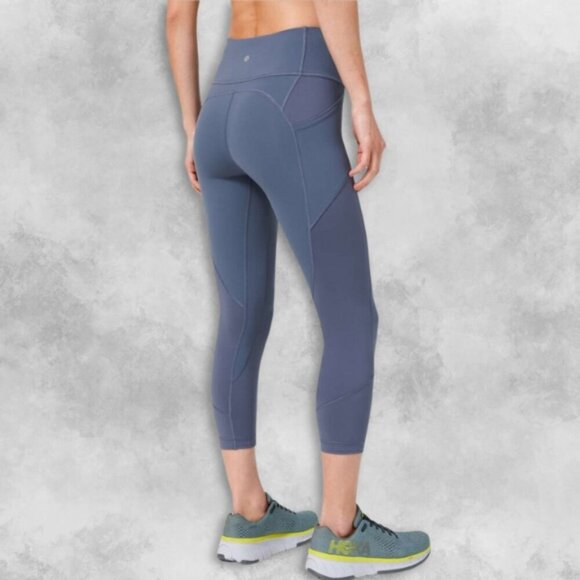 Lululemon Wunder Under Leggings Sweat Wicking Stretchable High Support Blue W 4 - Picture 2 of 4